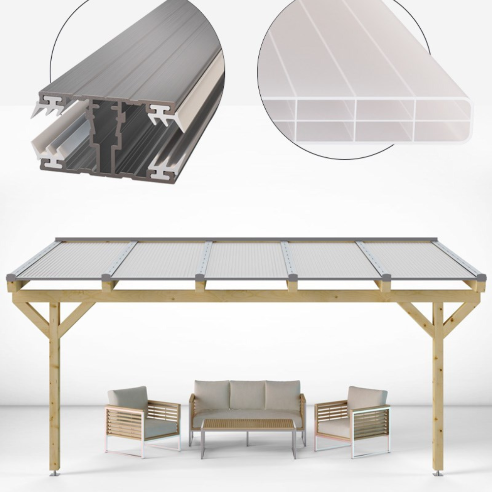 Doppelstegplatten Komplettset Polycarbonat 16mm 3-Fach Struktur opal/weiß inkl. Profile und Zubehör - e-stegplatten