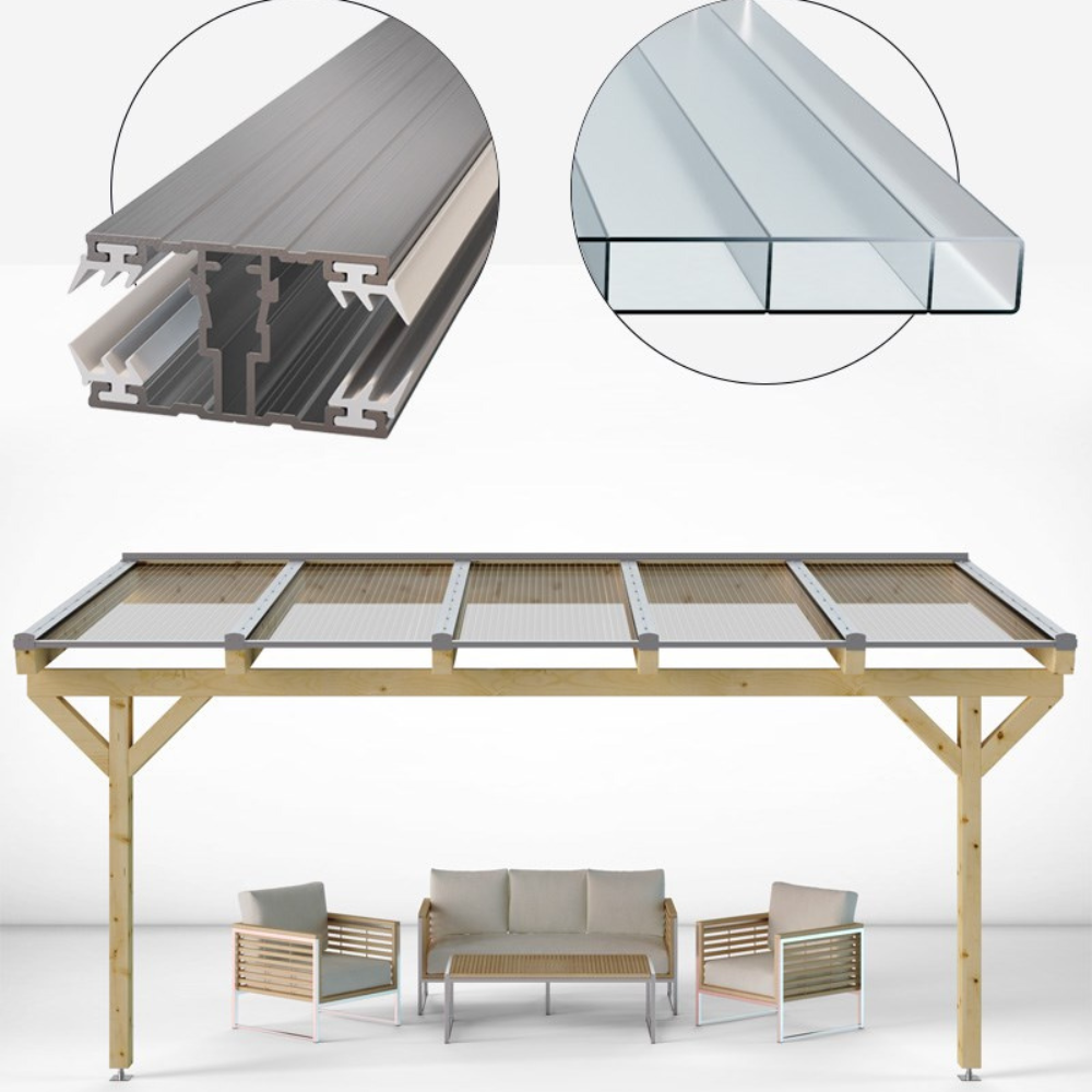 Doppelstegplatten Komplettset Polycarbonat 16mm esthetic klar/farblos inkl. Profile und Zubehör - e-stegplatten