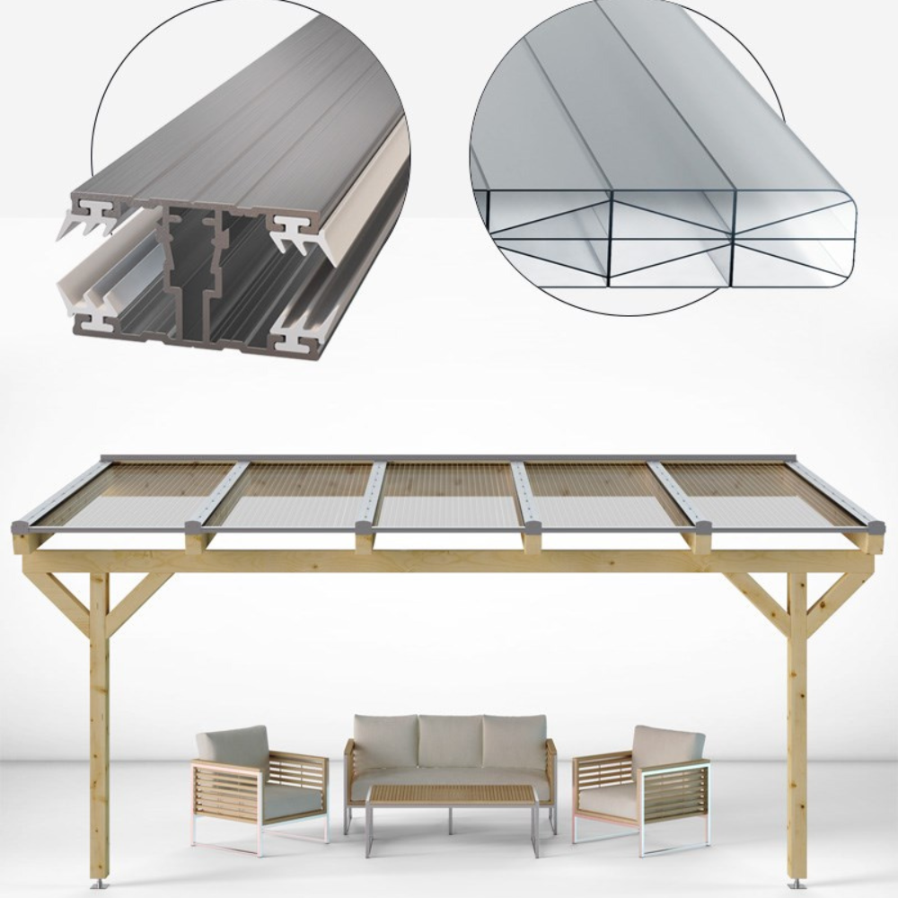 Doppelstegplatten Komplettset Polycarbonat 16mm X-Struktur klar/farblos inkl. Profile und Zubehör - e-stegplatten