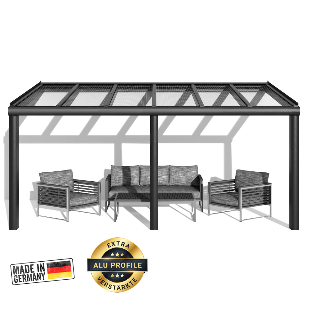 Premium Anthrazit Terrassenüberdachung Alu NOBELline mit Stegplatten 16mm klar/farblos - Bild 1