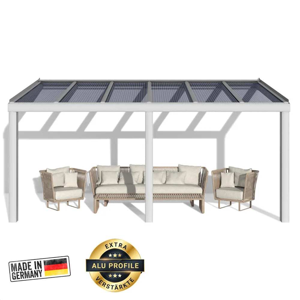 Terrassenüberdachung Premium Weiß Alu mit Stegplatten 16mm anthrazit/graphit - e-stegplatten