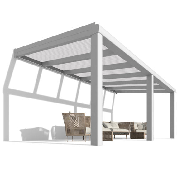 Terrassenüberdachung Premium Weiß Alu mit Stegplatten 16mm opal/weiß - e-stegplatten