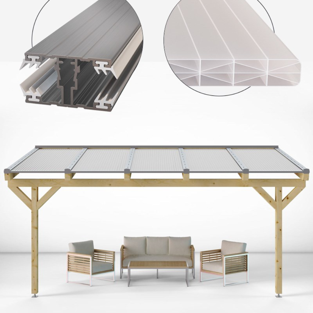 Doppelstegplatten Komplettset Polycarbonat 16mm X-Struktur opal/weiß inkl. Profile und Zubehör - e-stegplatten
