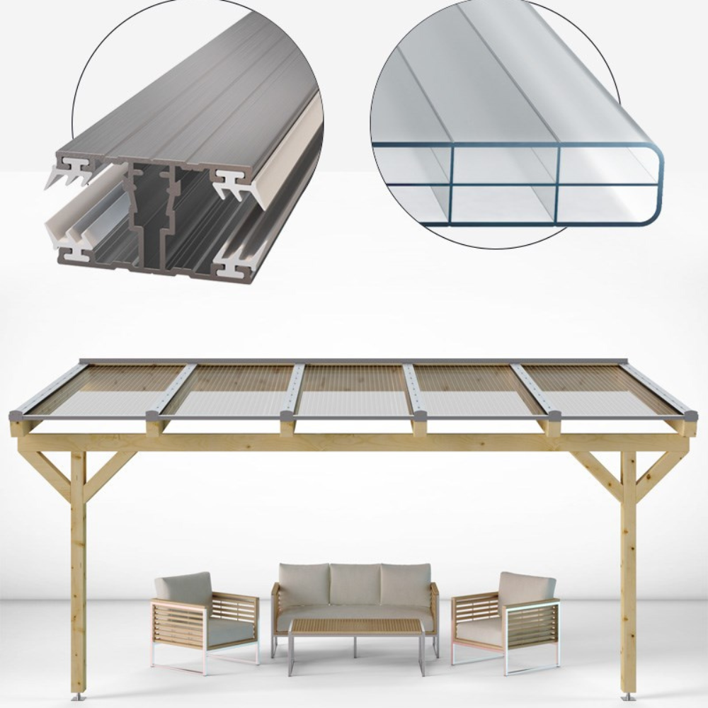 Doppelstegplatten Komplettset Polycarbonat 16mm 3-Fach Struktur klar/farblos inkl. Profile und Zubehör - e-stegplatten