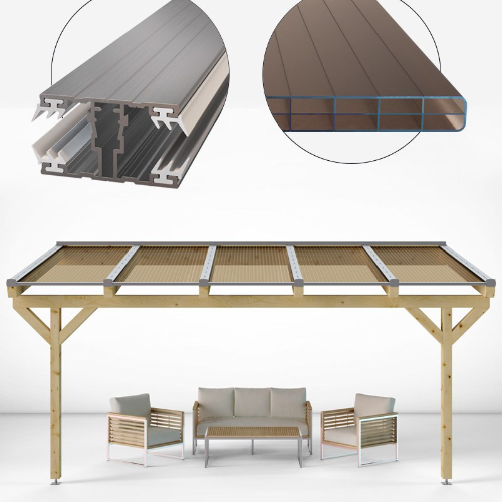 Doppelstegplatten Komplettset Polycarbonat 16mm 3-Fach Struktur bronze inkl. Profile und Zubehör - e-stegplatten