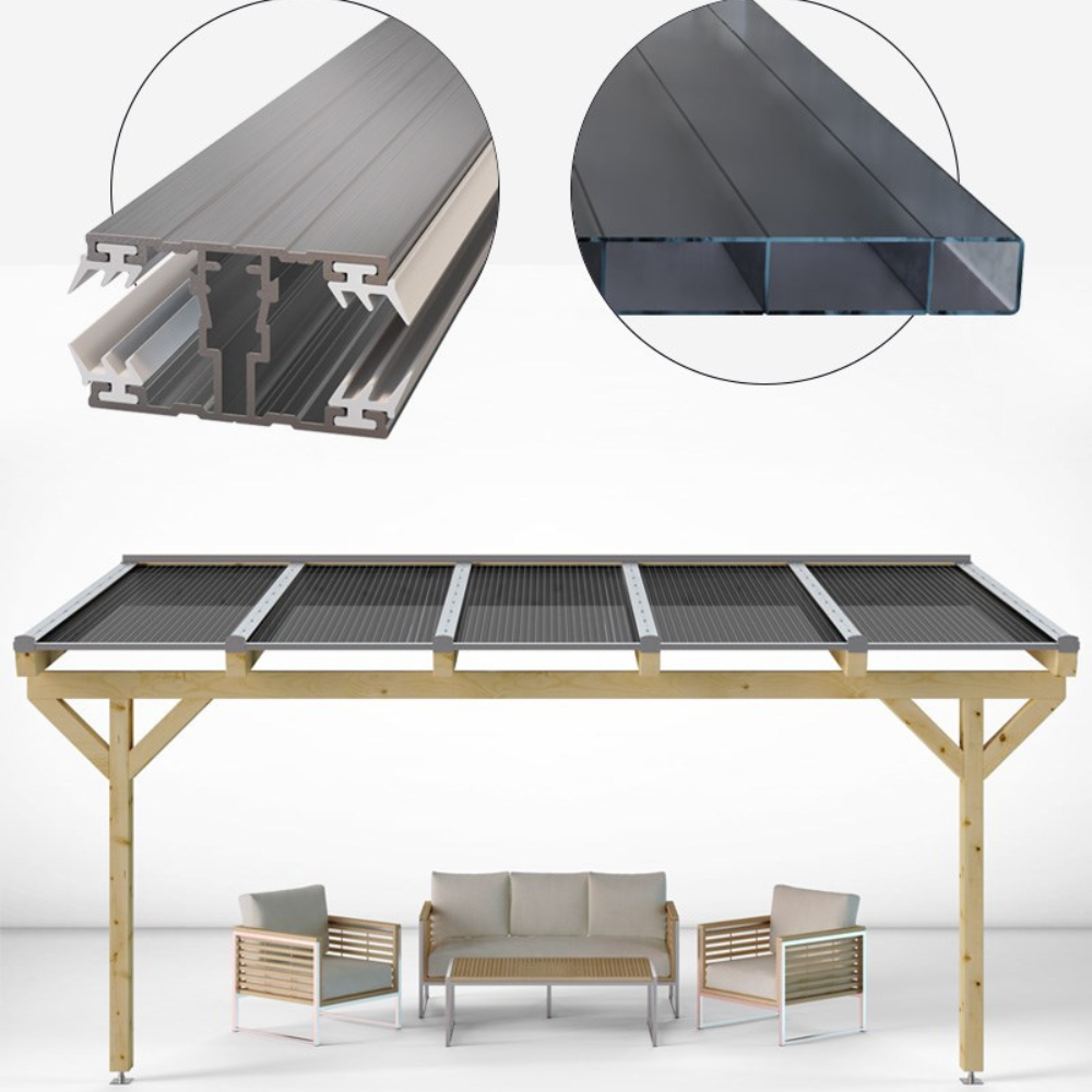 Doppelstegplatten Komplettset Polycarbonat 16mm esthetic graphit inkl. Profile und Zubehör - e-stegplatten