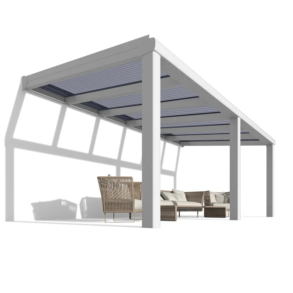 Terrassenüberdachung Premium weiss Alu mit Stegplatten 16mm anthrazit/graphit