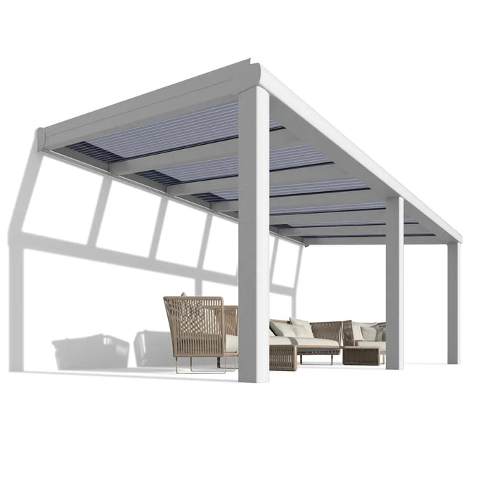 Terrassenüberdachung Premium Weiß Alu mit Stegplatten 16mm anthrazit/graphit